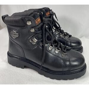 Harley Davidson Boys Boots Size 5.5 Black Leather D81610 Motorcycle Boots